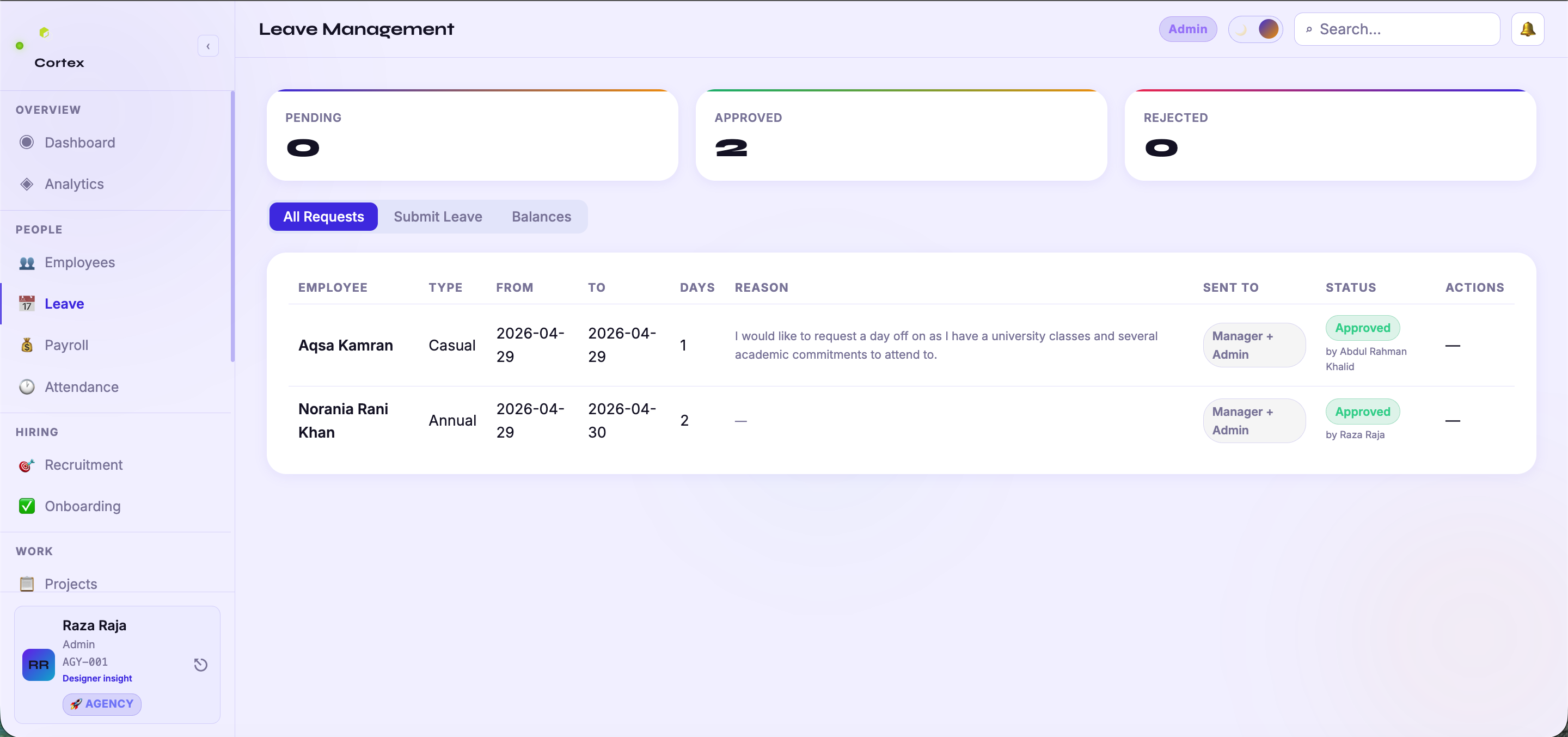 Cortex Leave Management — approve requests in seconds